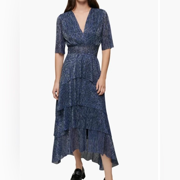 Siren Lily Blue Glitter Pleated V-Neck Gown PL - Picture 1 of 4